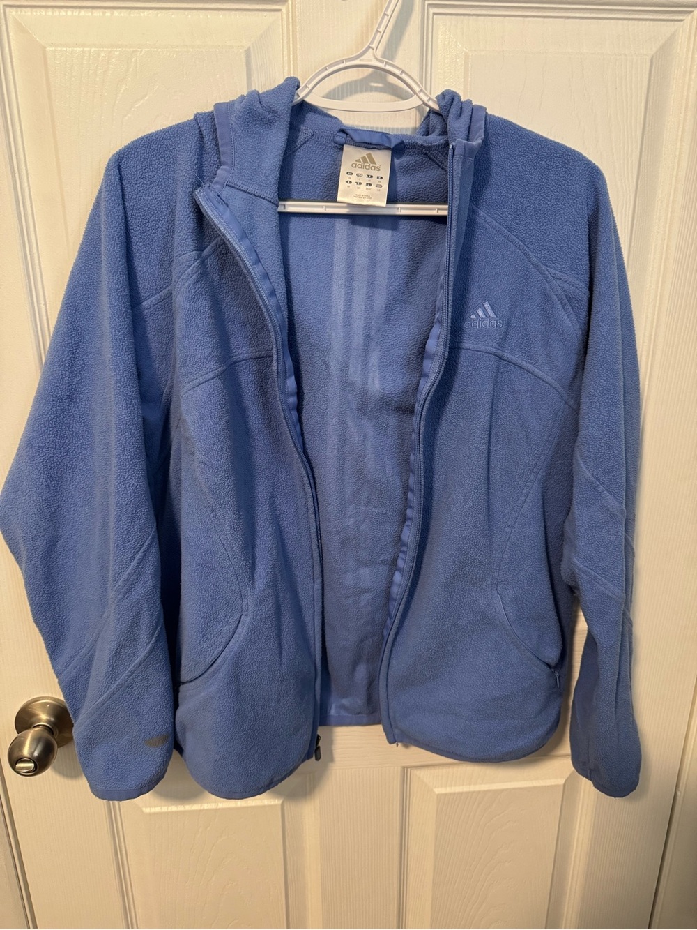 adidas Women’s Light Blue Zip-Up Teddy Fleece Jacket with Hood